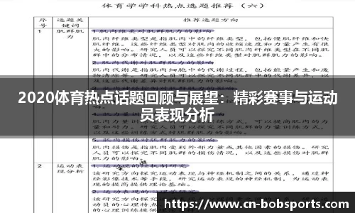 2020体育热点话题回顾与展望：精彩赛事与运动员表现分析